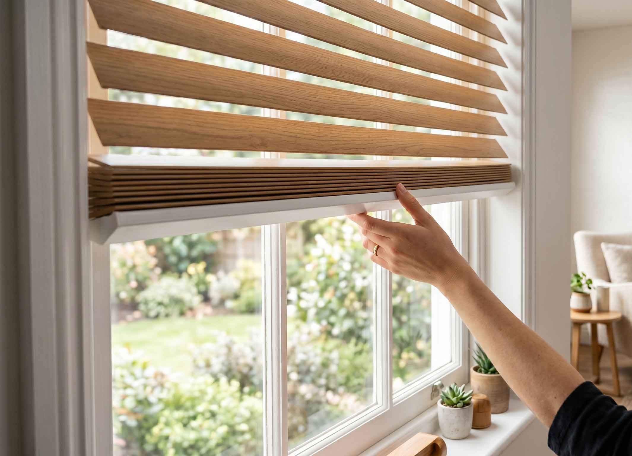 Cordless Faux Wood Blinds setup