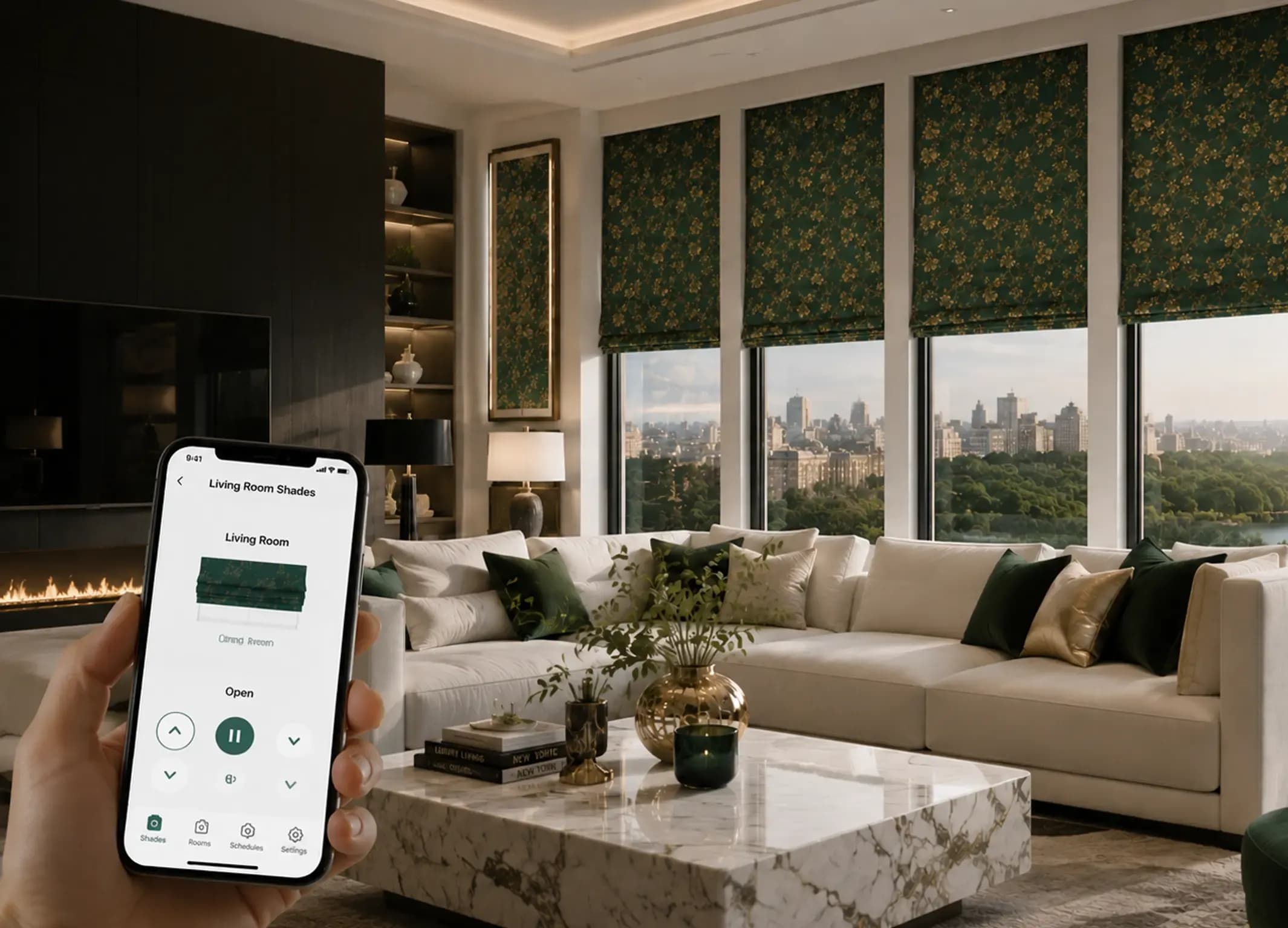 Motorized Roman Shades setup