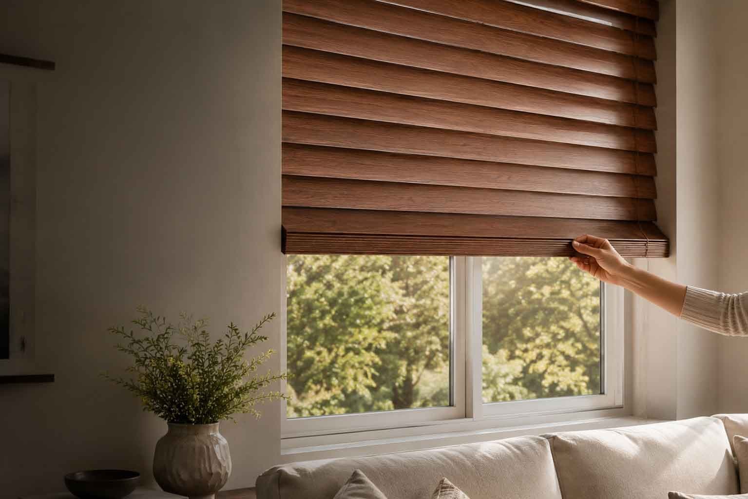 Cordless Real Wood Blinds setup